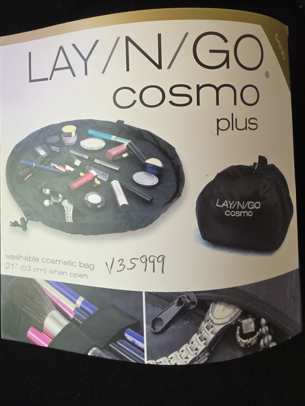 LAY/N/GO Cosmo Plus Tan Washable Cosmetic Bag - Drawstring Organizer